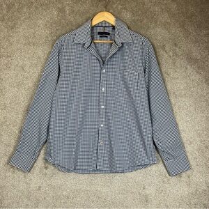 Tommy Hilfiger Shirt Mens Large Blue Check Cotton Blend Button Long Sleeve-3446*
